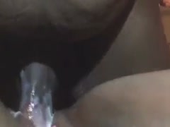 My friend's white wife's black hairless cooch deserved a thorough beating.